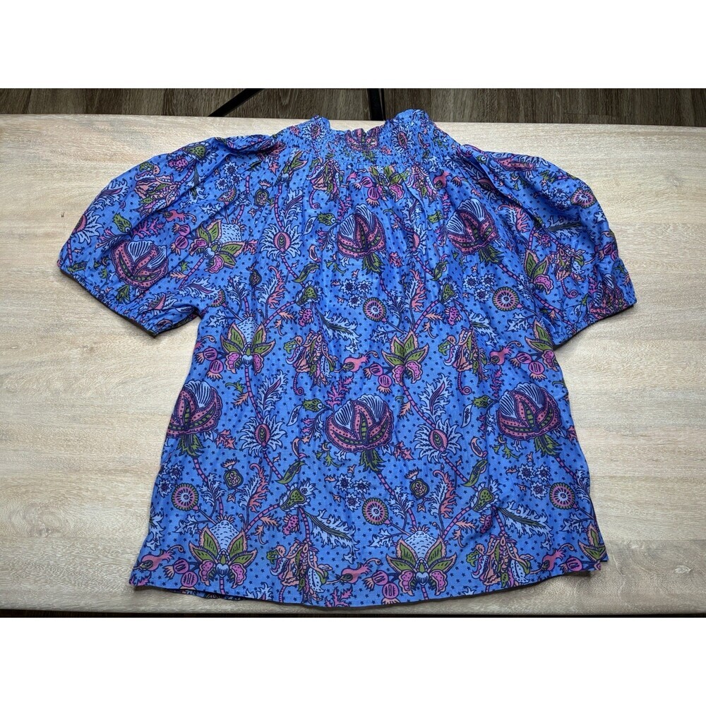 Roller Rabbit Blue Amanda Star Ansley Top Size Large Short Sleeve Mockneck - Picture 5 of 7